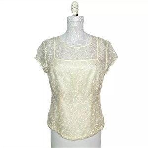 Talbots Ivory Lace Cap Sleeve Blouse